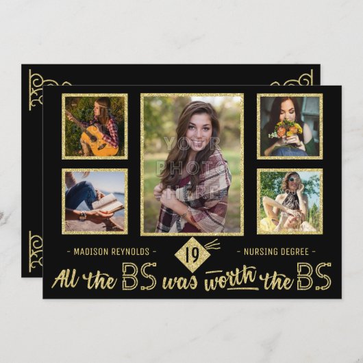 大学卒業写真学士号パーティー 招待状 (正面/裏面)