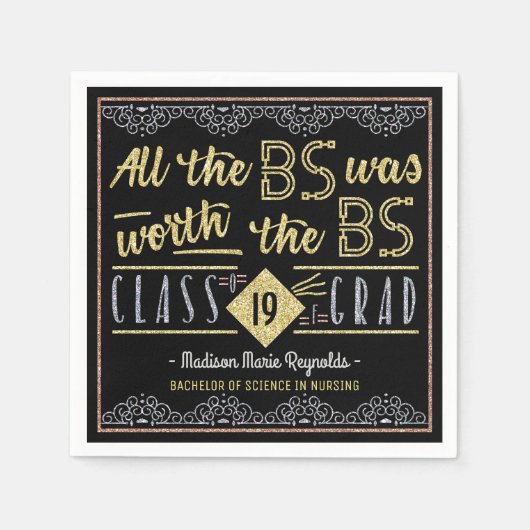 大学卒業学士号おもしろい取得 スタンダードカクテルナプキン (正面)