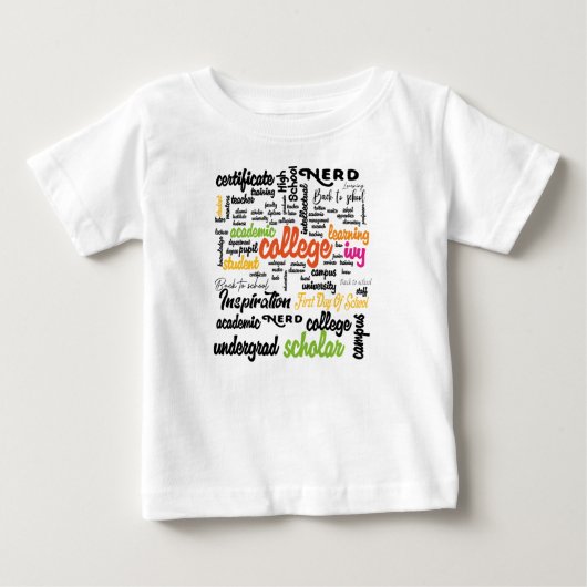 大学教育ワードクラウドパターン ベビーTシャツ (正面)