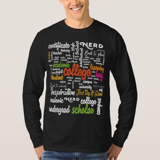 大学教育ワードクラウドパターン Tシャツ (正面)