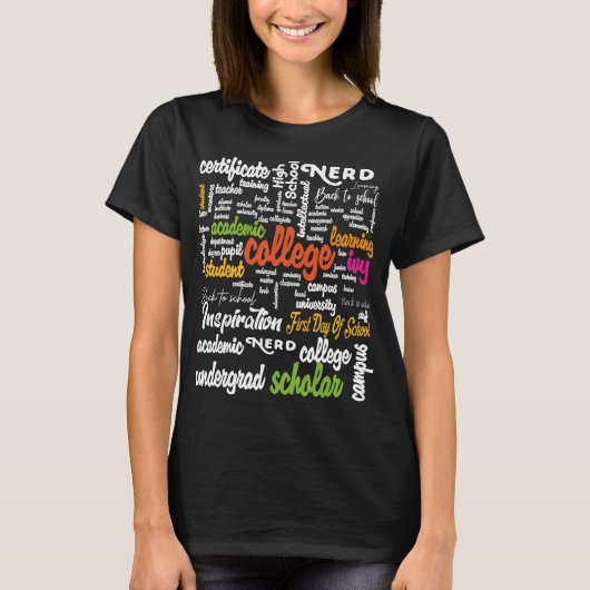 大学教育ワードクラウドパターン Tシャツ (正面)