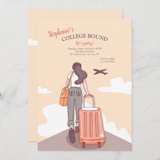 大学生になる女の子の卒業・旅立ちパーティー招待状 招待状 (正面/裏面)