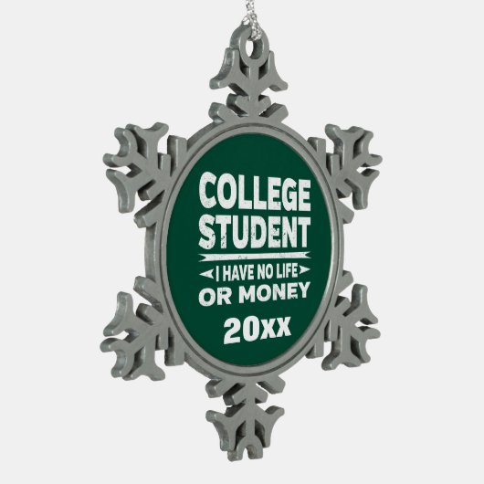 大学生の私の人生とお金の緑 スノーフレークピューターオーナメント (左)