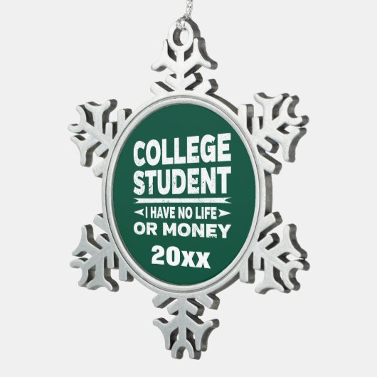 大学生の私の人生とお金の緑 スノーフレークピューターオーナメント (右)