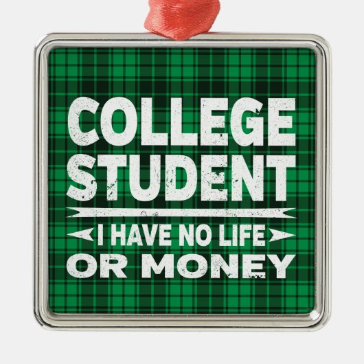 大学生メジャークリスマスグリーンプレイド メタルオーナメント (正面)