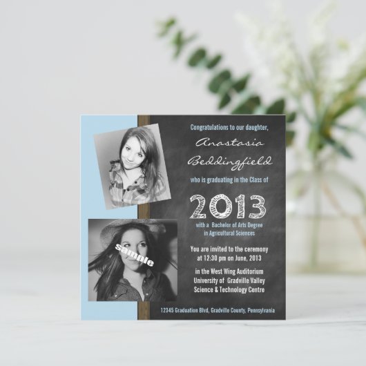 大学生モダン卒業招待状 招待状 (スタンド正面)