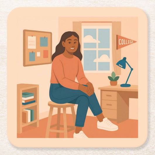 大学生ルームコースターセット スクエアペーパーコースター (正面)