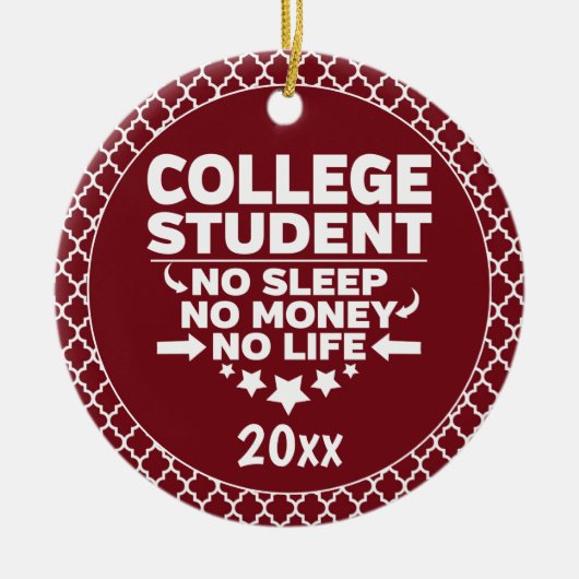 大学生Noスリープマネー生活赤い図形 セラミックオーナメント (正面)