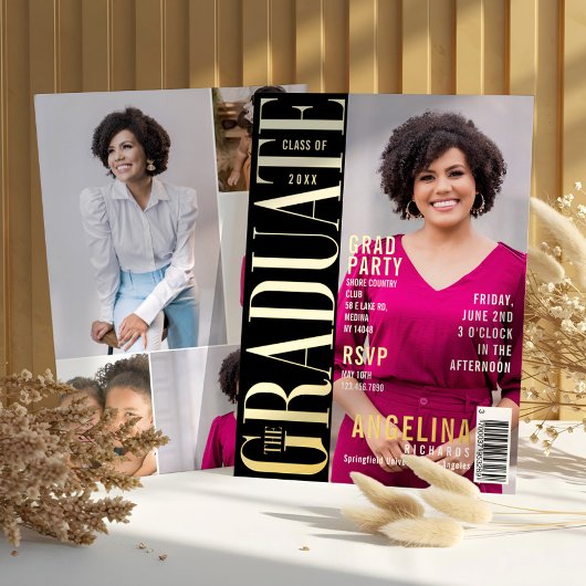 大学院おもしろいトレンディー誌カバーグラッドパーティー 箔招待状