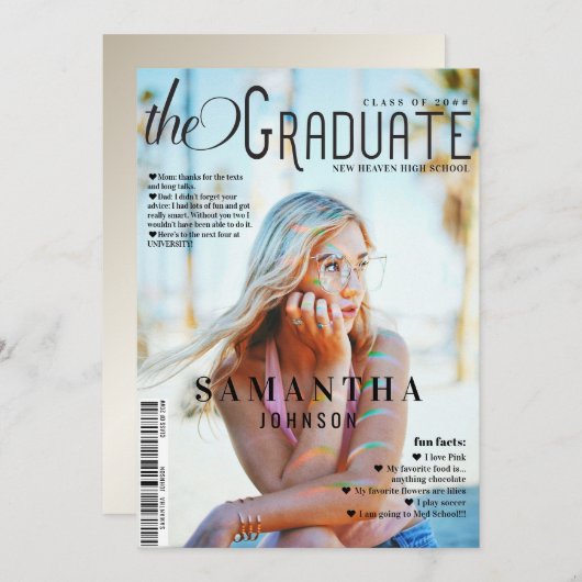 大学院おもしろい事実誌スタイル卒業 案内状 (正面/裏面)