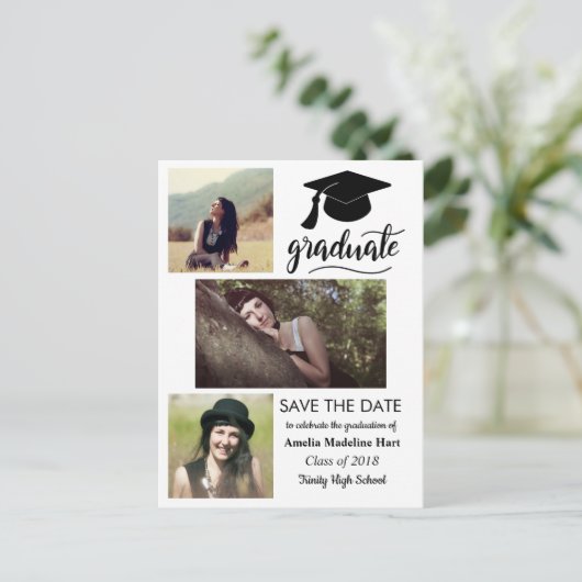 大学院で手書き | 3枚の写真を保存する ポストカード (スタンド正面)