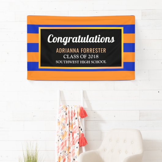 大学院のお祝いの濃紺のオレンジは縞で飾ります 横断幕 (インサイチュ)