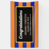 大学院のお祝いの濃紺のオレンジは縞で飾ります 横断幕 (縦)