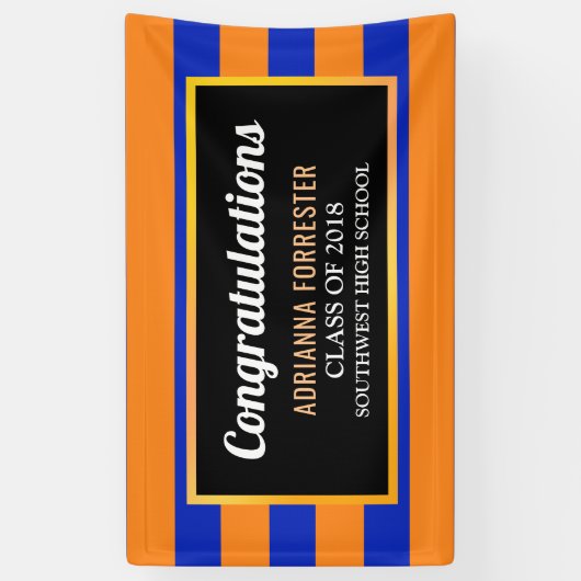 大学院のお祝いの濃紺のオレンジは縞で飾ります 横断幕 (縦)