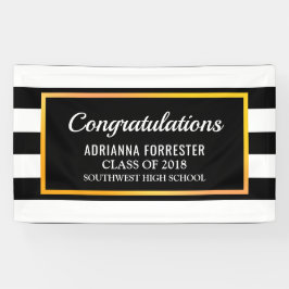 大学院のお祝いの白黒のストライプ 横断幕