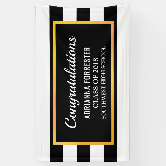 大学院のお祝いの白黒のストライプ 横断幕 (縦)
