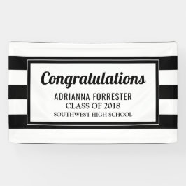 大学院のお祝いの白黒のストライプ 横断幕