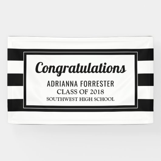 大学院のお祝いの白黒のストライプ 横断幕 (横)