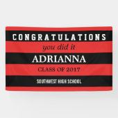 大学院のお祝い黒いおよび赤のストライプ 横断幕 (横)