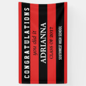 大学院のお祝い黒いおよび赤のストライプ 横断幕 (縦)