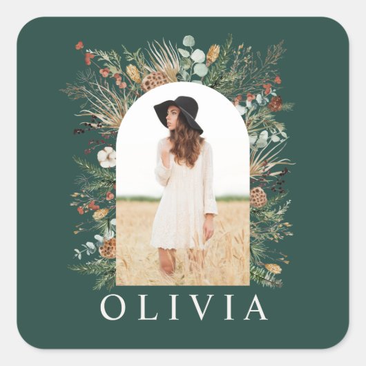 大学院のアーチ写真の植物緑 スクエアシール (正面)