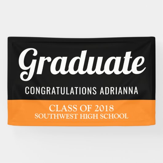 大学院のタイポグラフィのお祝いの黒のオレンジ 横断幕 (横)