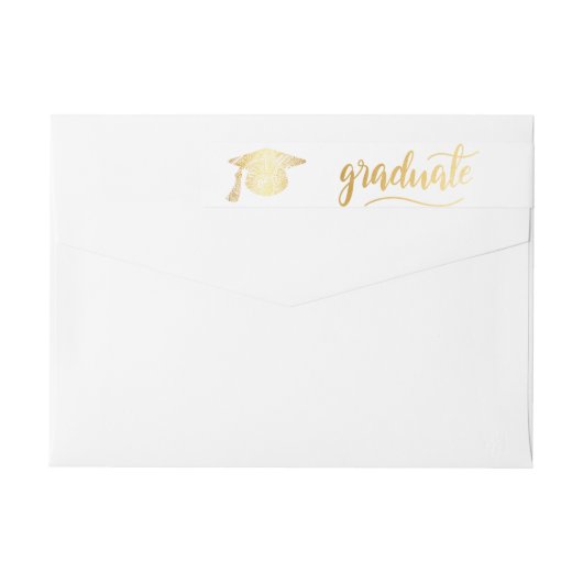 大学院のタイポグラフィのフェイクな金ゴールドの卒業の帽子 ラップアラウンドラベル (裏面)