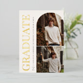 大学院のヘッドライン卒業写真 箔招待状 (立ち正面)
