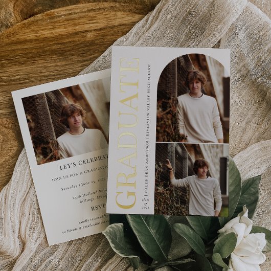 大学院のヘッドライン卒業写真 箔招待状