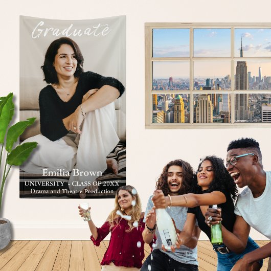 大学院の写真とエレガント白の台本と文字 横断幕