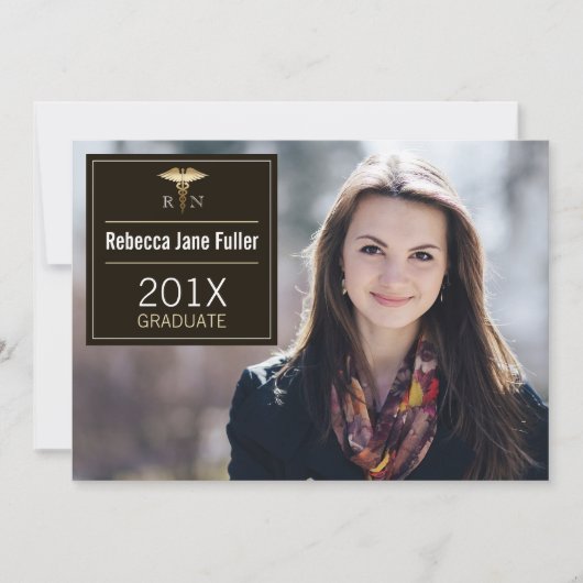 大学院の写真を看護するカスタムな黒及び金ゴールド 招待状 (正面)
