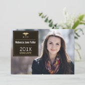 大学院の写真を看護するカスタムな黒及び金ゴールド 招待状 (スタンド正面)