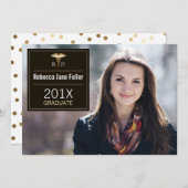 大学院の写真を看護するカスタムな黒及び金ゴールド 招待状 (正面/裏面)