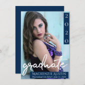 大学院の写真 |ネイビースクリプトダークブルーのキープサケ 案内状 (正面/裏面)