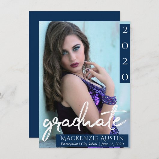 大学院の写真 |ネイビースクリプトダークブルーのキープサケ 案内状 (正面/裏面)