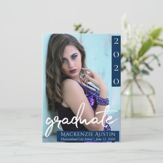 大学院の写真 |ネイビースクリプトダークブルーのキープサケ 案内状 (スタンド正面)