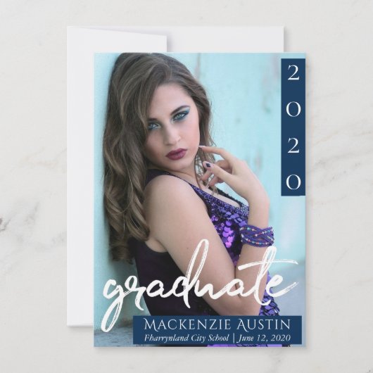 大学院の写真 |ネイビースクリプトダークブルーのキープサケ 案内状 (正面)