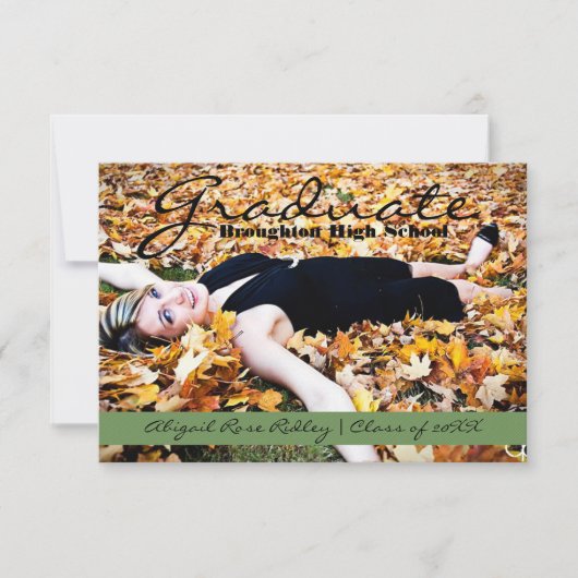 大学院の写真 | 3x5緑のストライプ 招待状 (正面)