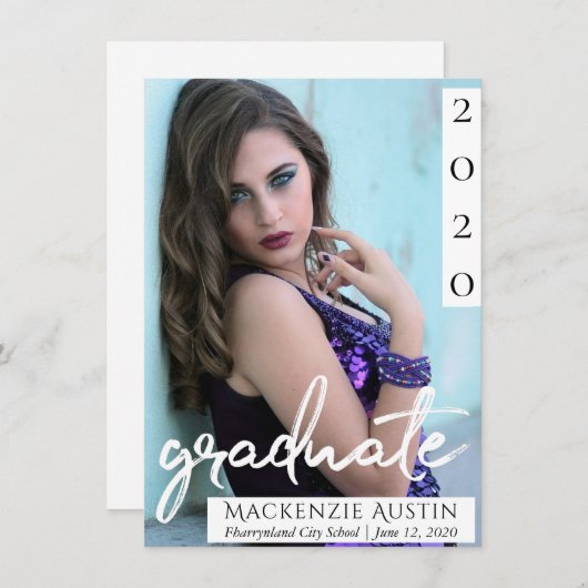 大学院の写真 | Chic Script シンプル Keepsake 案内状 (正面/裏面)