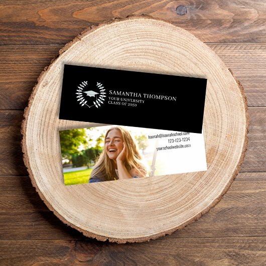 大学院の名前カードの白黒の写真エレガント スキニー名刺