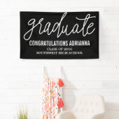 大学院の手書きの原稿のお祝いの黒 横断幕 (インサイチュ)