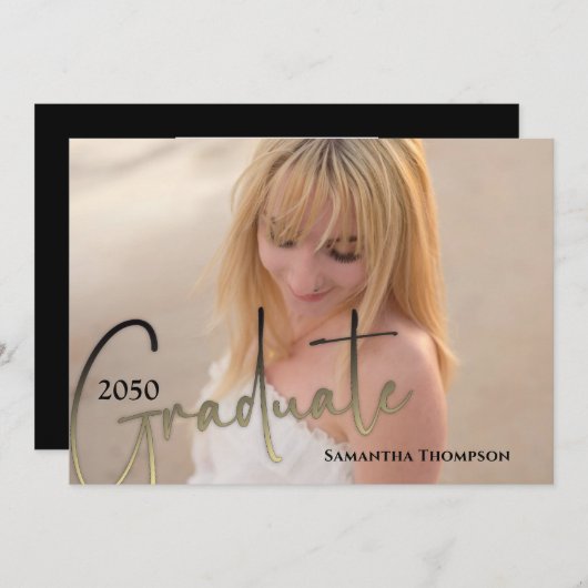 大学院の書道台本ブラック金ゴールド2枚 招待状 (正面/裏面)