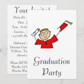 大学院の男の子のかわいい赤 招待状 (正面/裏面)