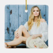 大学院の編集可能な紫と星、2枚の写真 セラミックオーナメント (裏面)