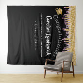 大学院の背景ピンクの金ゴールドグリッター滴 タペストリー (インサイチュ(横))