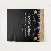 大学院の背景ピンクの金ゴールドグリッター滴 タペストリー (正面(横))