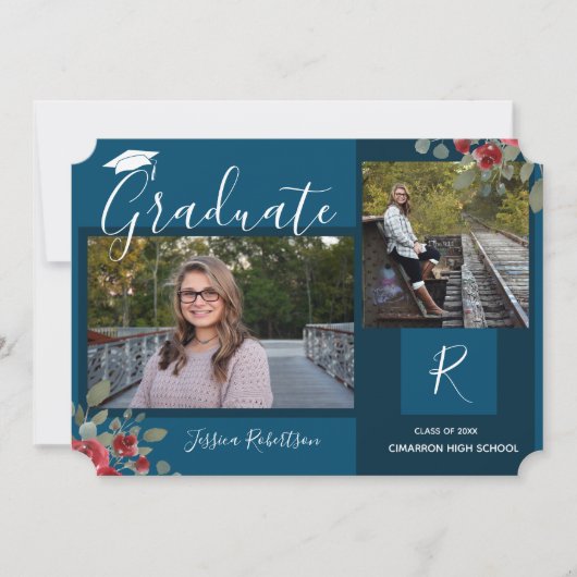 大学院の花と正方形の文字青 案内状 (正面)