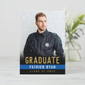 大学院の警察薄型ブルーライン金ゴールドのバック写真 案内状 (スタンド正面)