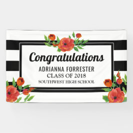 大学院の赤いシャクヤクの白黒のストライプ 横断幕