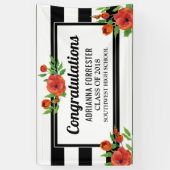 大学院の赤いシャクヤクの白黒のストライプ 横断幕 (縦)